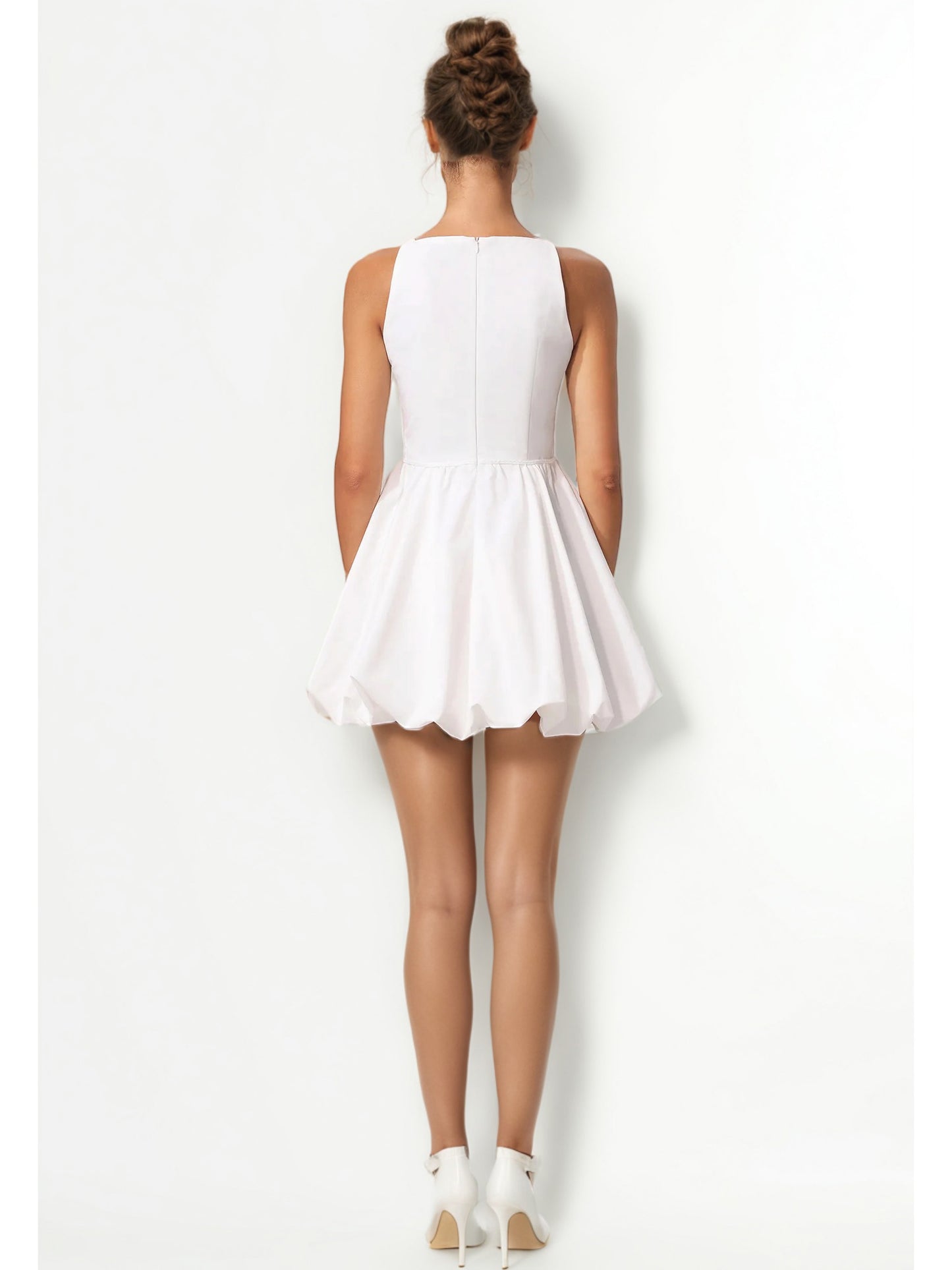 Solid Hollow Out Sleeveless Short Dress
