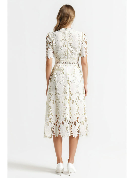Elegant Solid Hollow Out Midi Dress