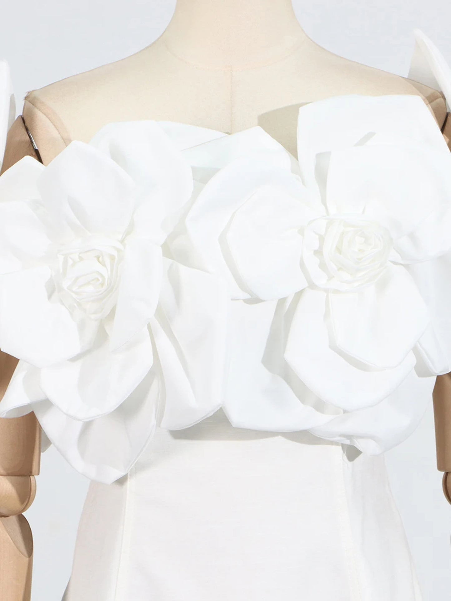 Elegant White Off - Shoulder Floral Applique Maxi Dress.