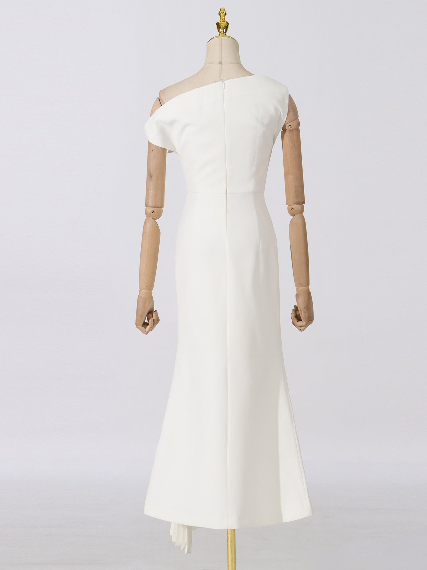Elegant One - Shoulder Pleated Midi Dress in Cream