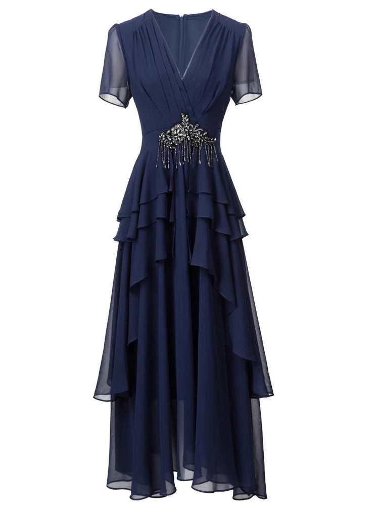 Elegant V-neck Patchwork Long Dress