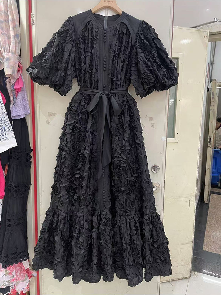 Solid Patchwork Lace Up Long Dress