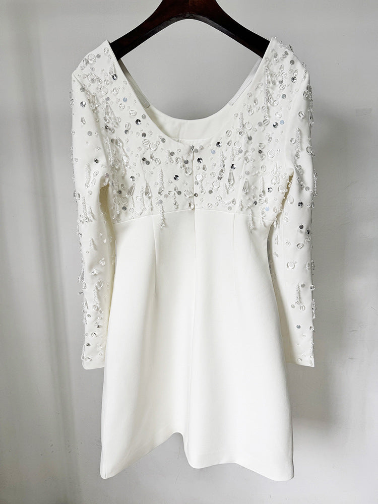 Patchwork Diamonds Sequins Embroidered Flares Dress