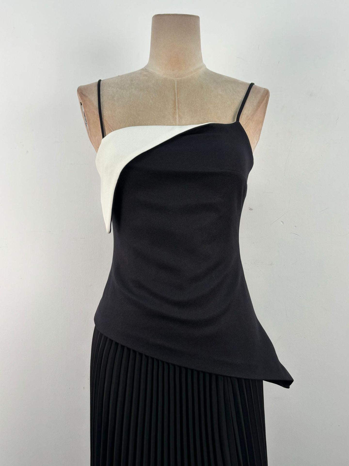 Patchwork Strap Pleated Long Dress
