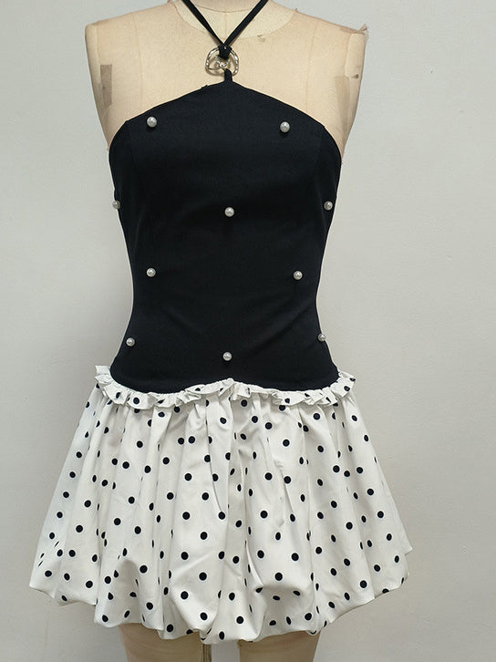 Hit Color Patchwork Pearls Short Dress