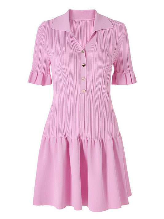 Temperament Knit Lapel Short Dress