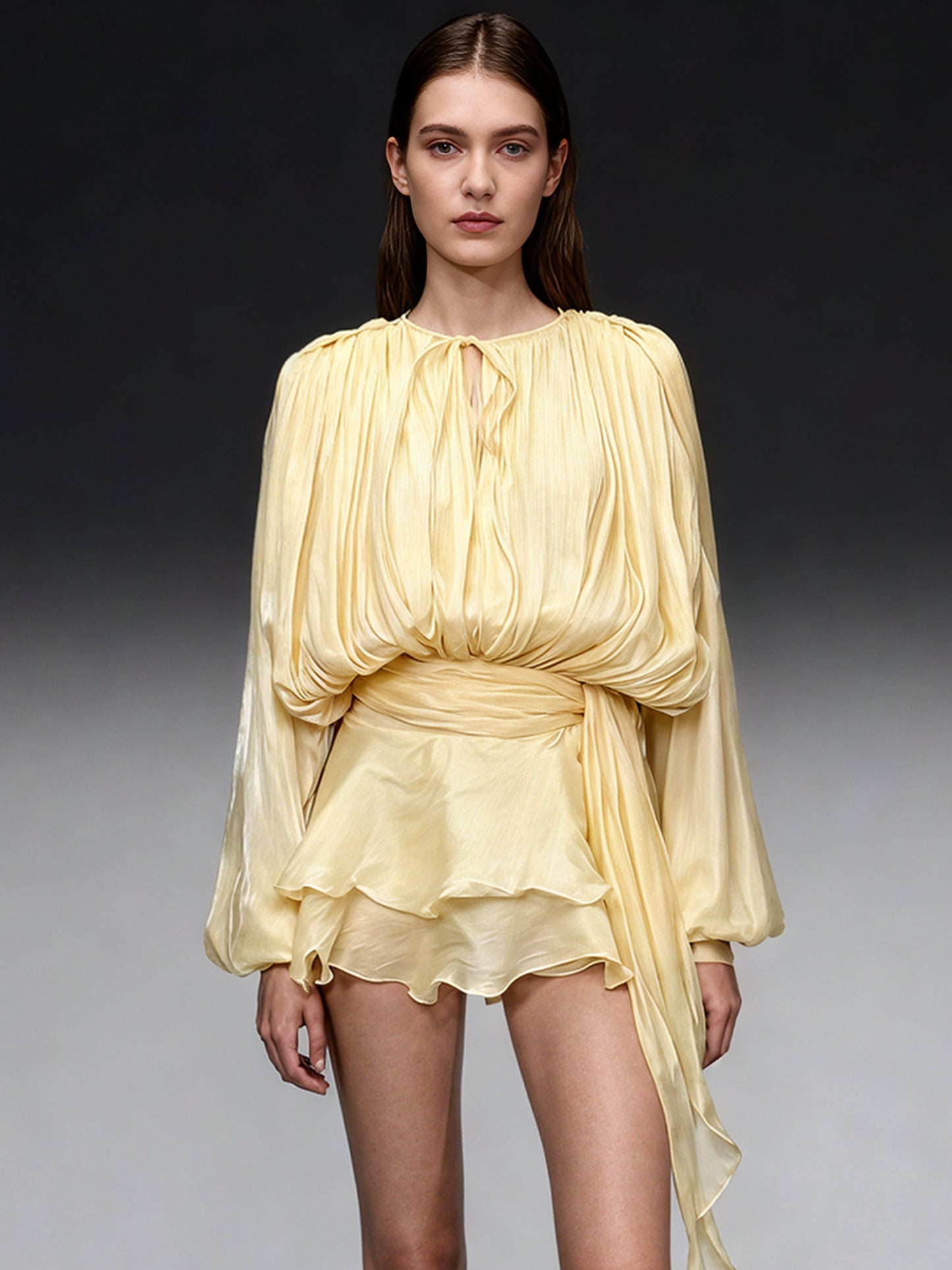 Charming Yellow Tie - Neck Wrap Mini Dress