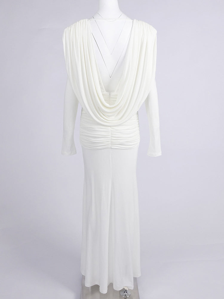 Elegant V-neck Solid Long Dress