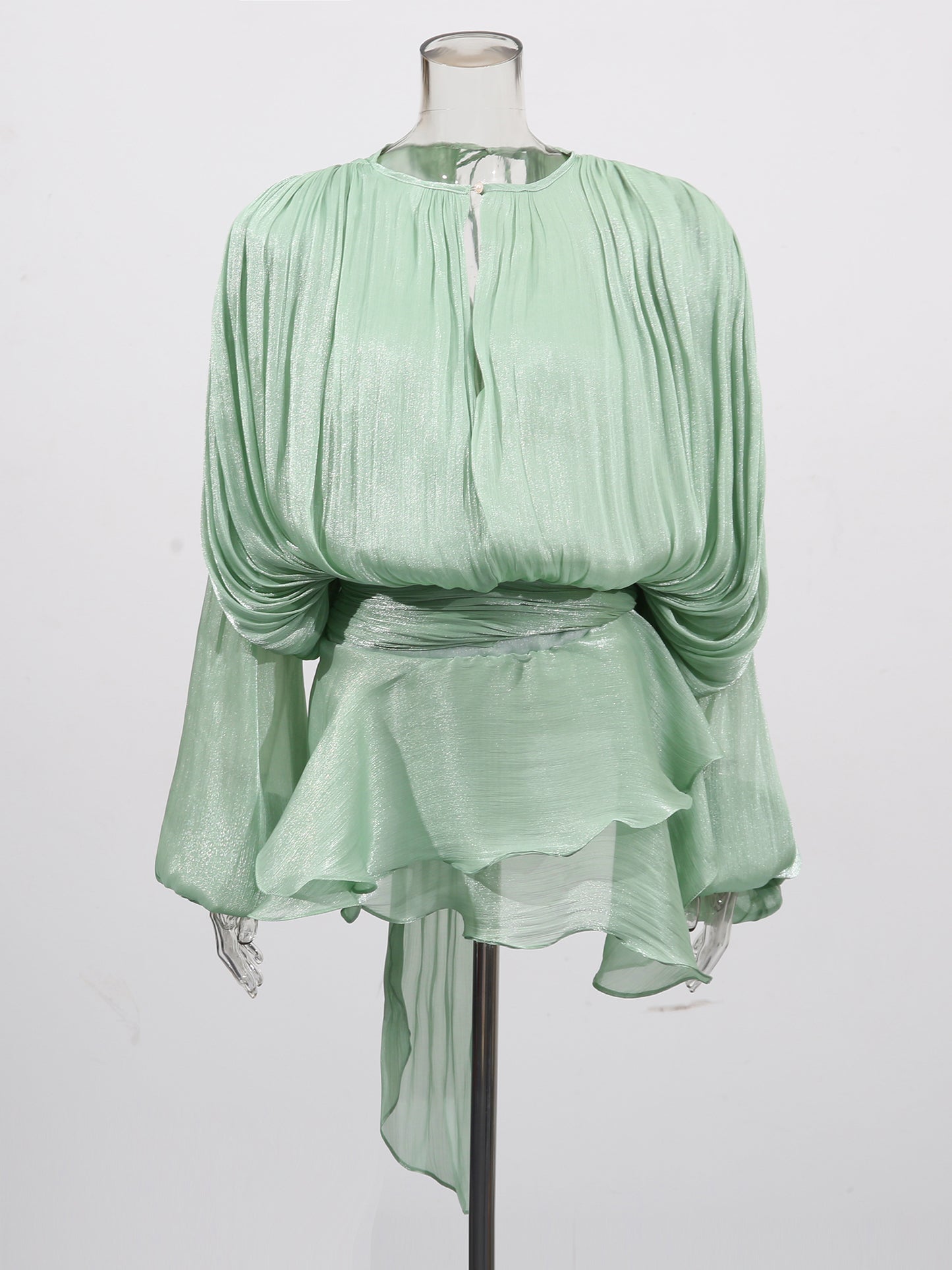 Elegant Mint Green Tie - Back Wrap Mini Dress
