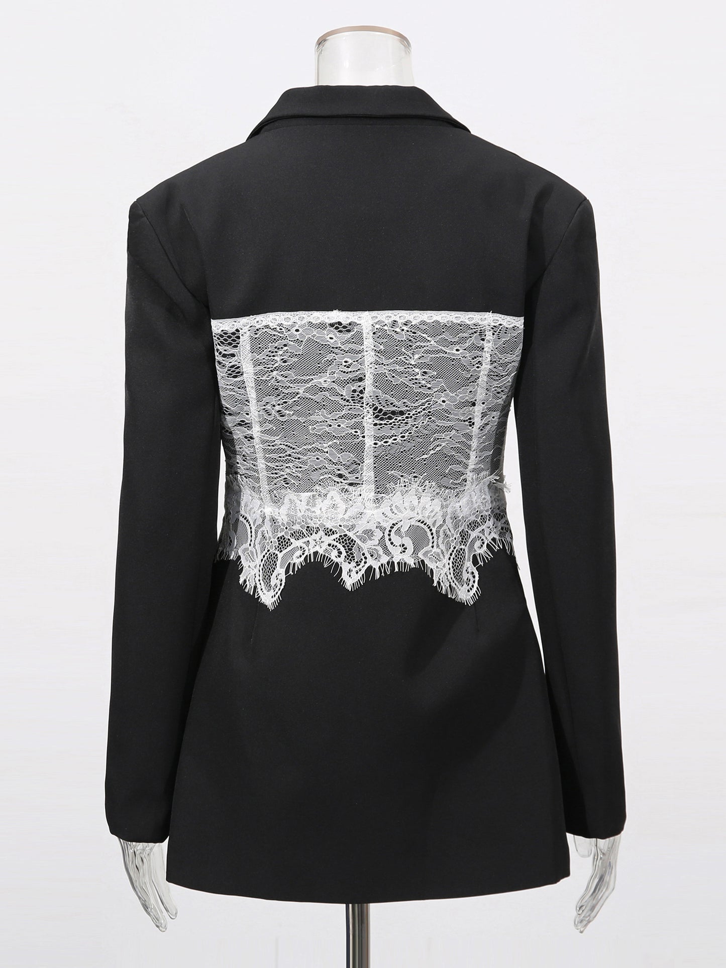 Edgy Black Blazer with White Lace Corset Detail