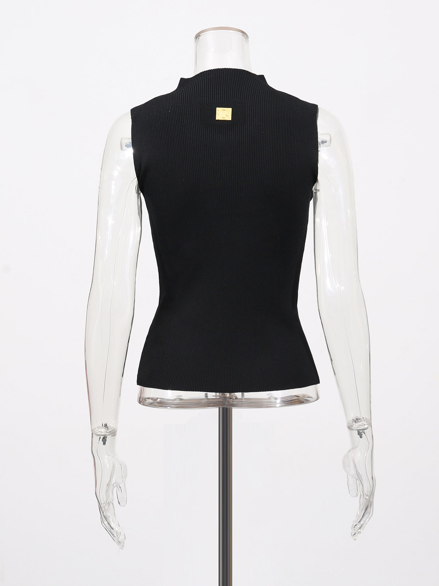 Stylish Black Sleeveless Top with Gold Keyhole Embellishment