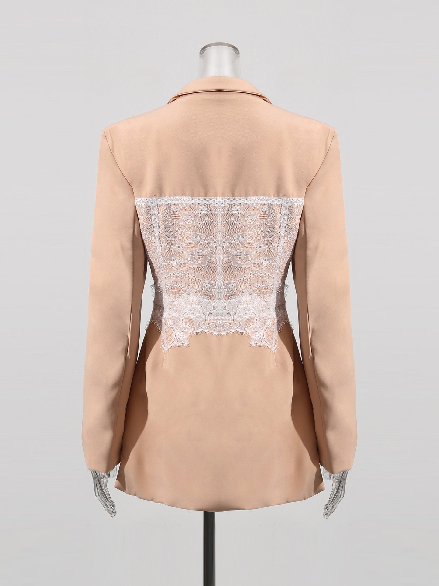 Chic Khaki Blazer with White Lace Corset Detail