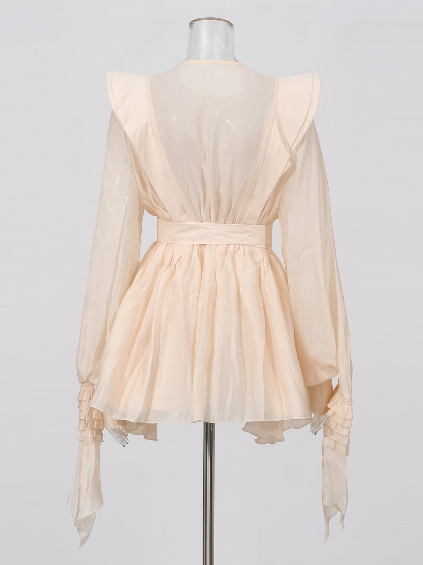 Romantic Apricot Ruffled Tiered Mini Dress with Belt