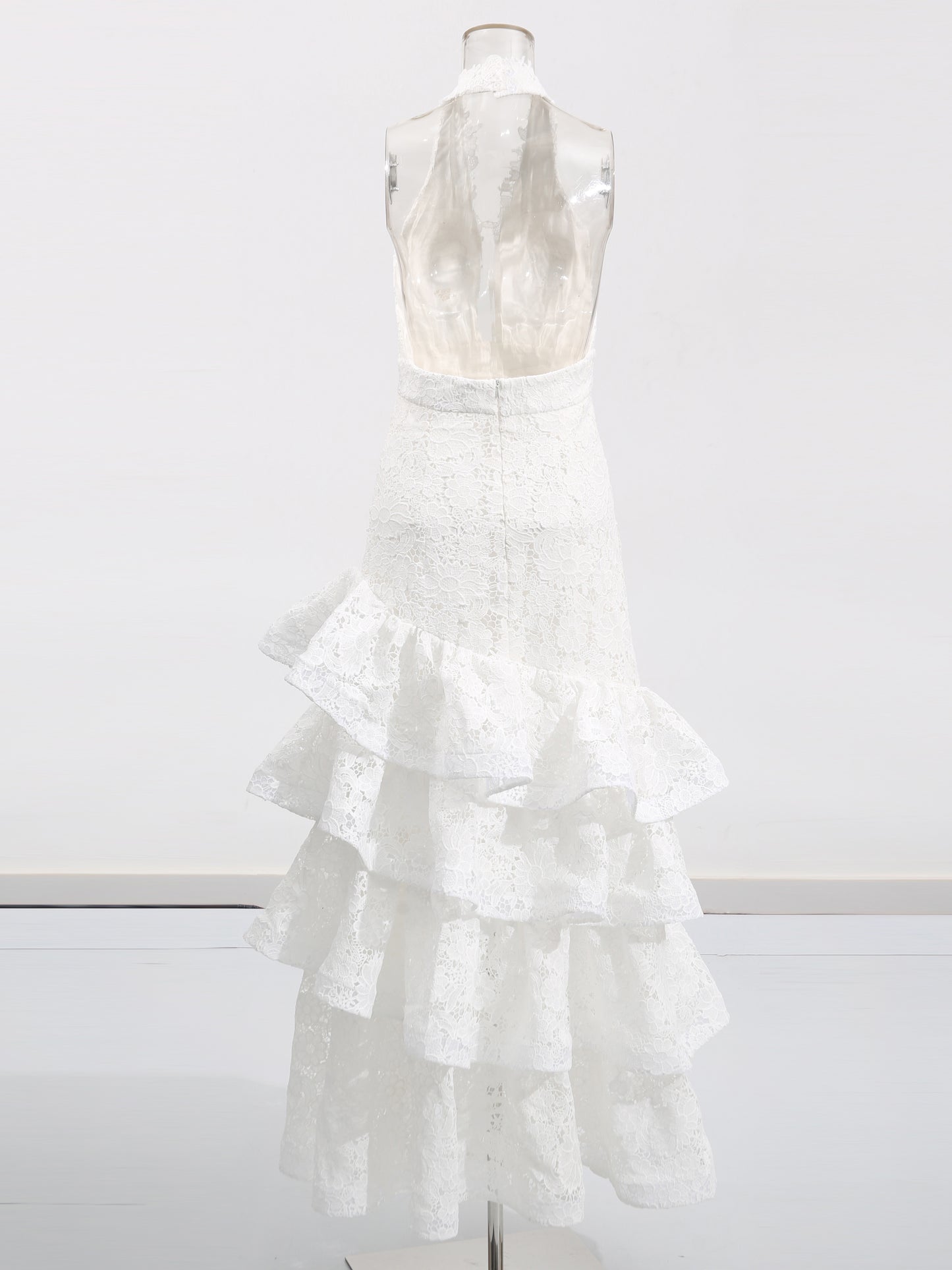 Solid Lace Ruffles Long Dress