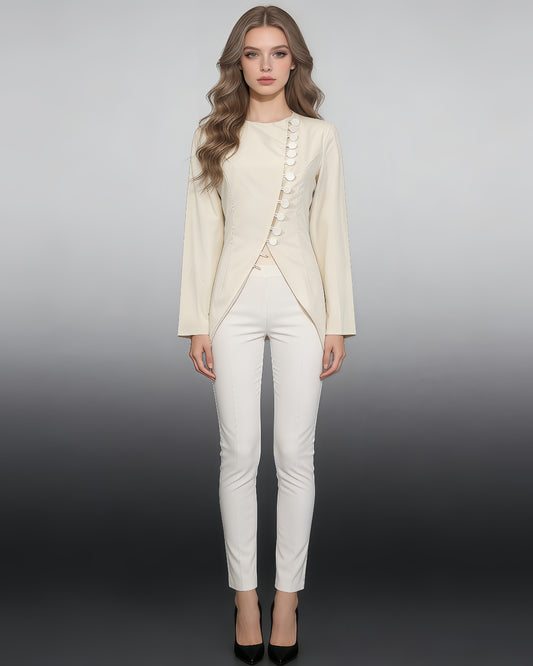 Apricot Asymmetrical Button Fitted Blazer