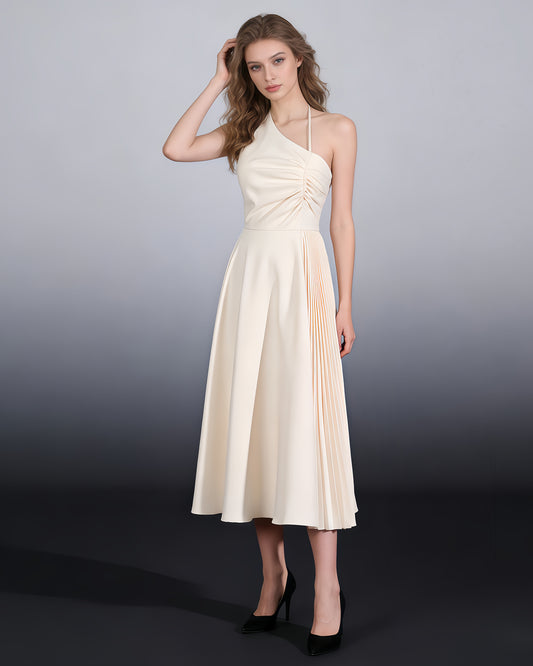 Apricot Asymmetrical Halter Midi Dress