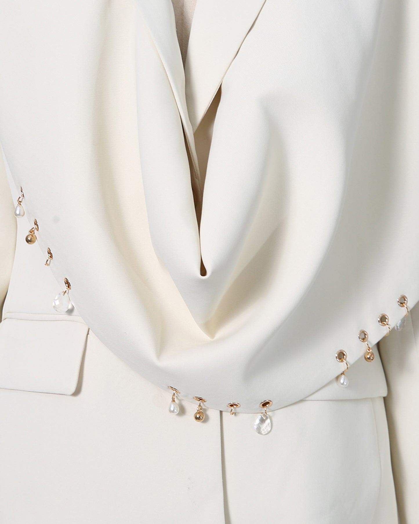 Apricot Beaded Asymmetric Drape Blazer