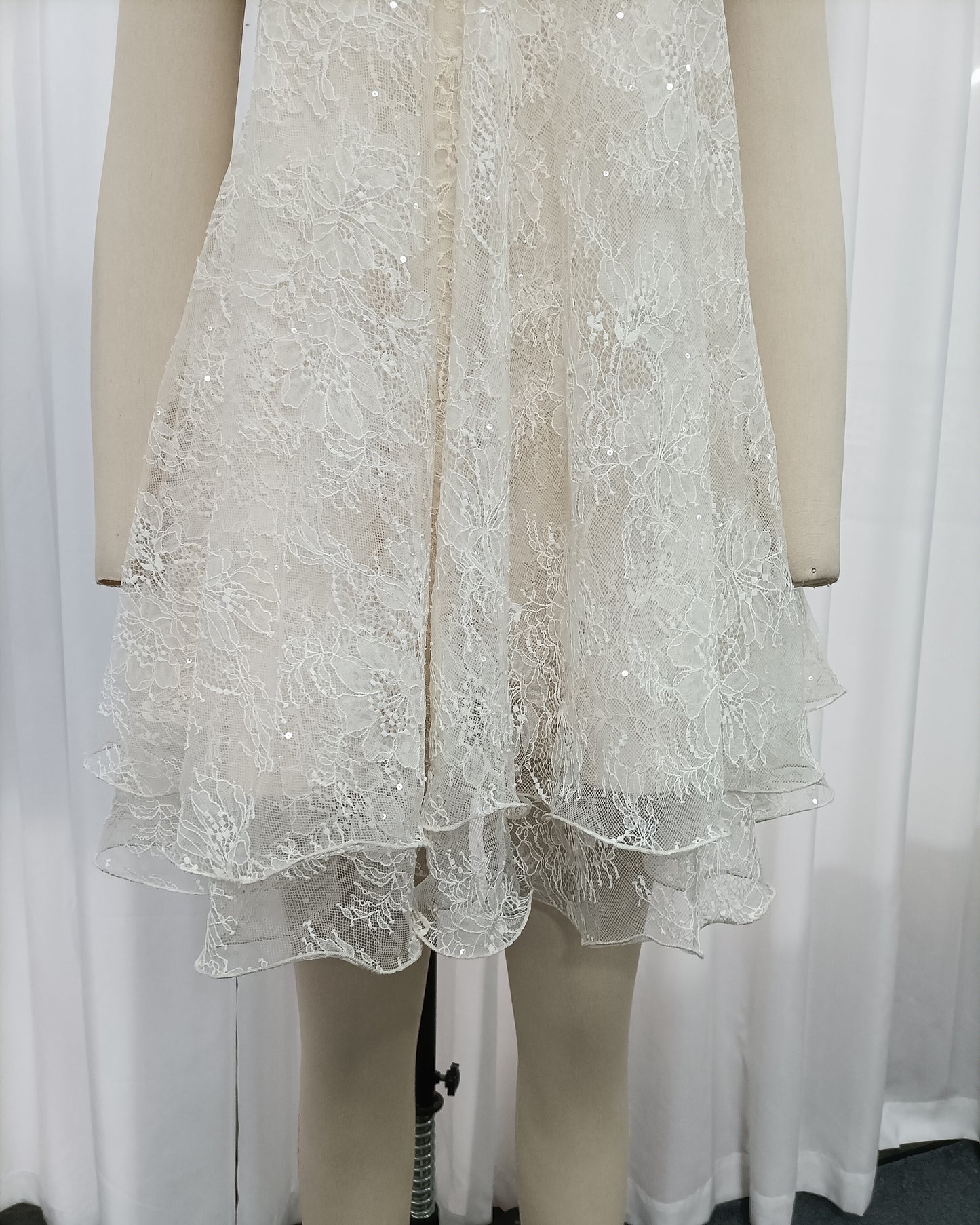 Apricot Floral Lace Halter Neck Flowy Mini Dress