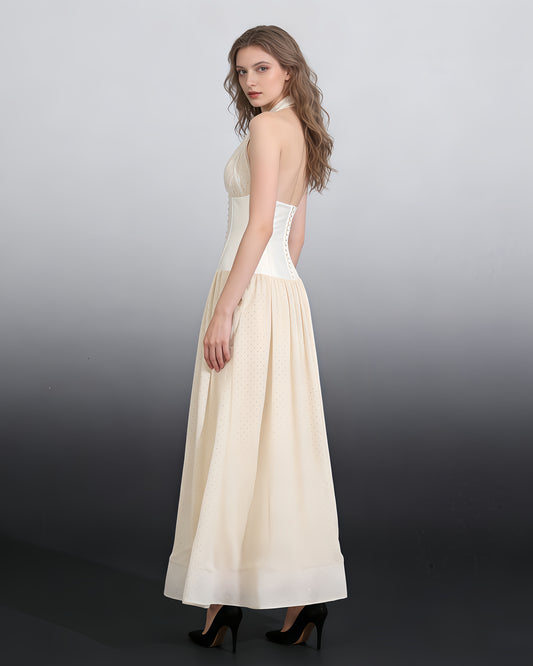 Apricot Halter Neck Gown