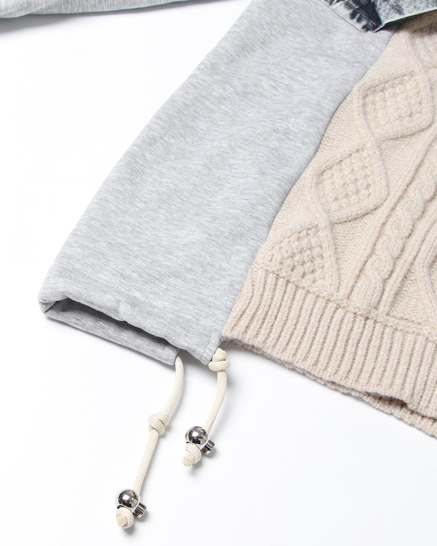 Apricot Knit Sweater with Denim & Sweatshirt Paneling