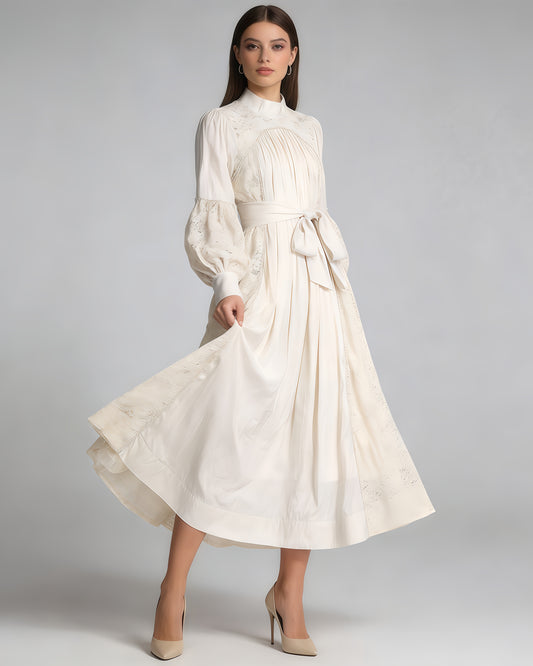 Apricot Lace Beaded Belted Maxi Dress