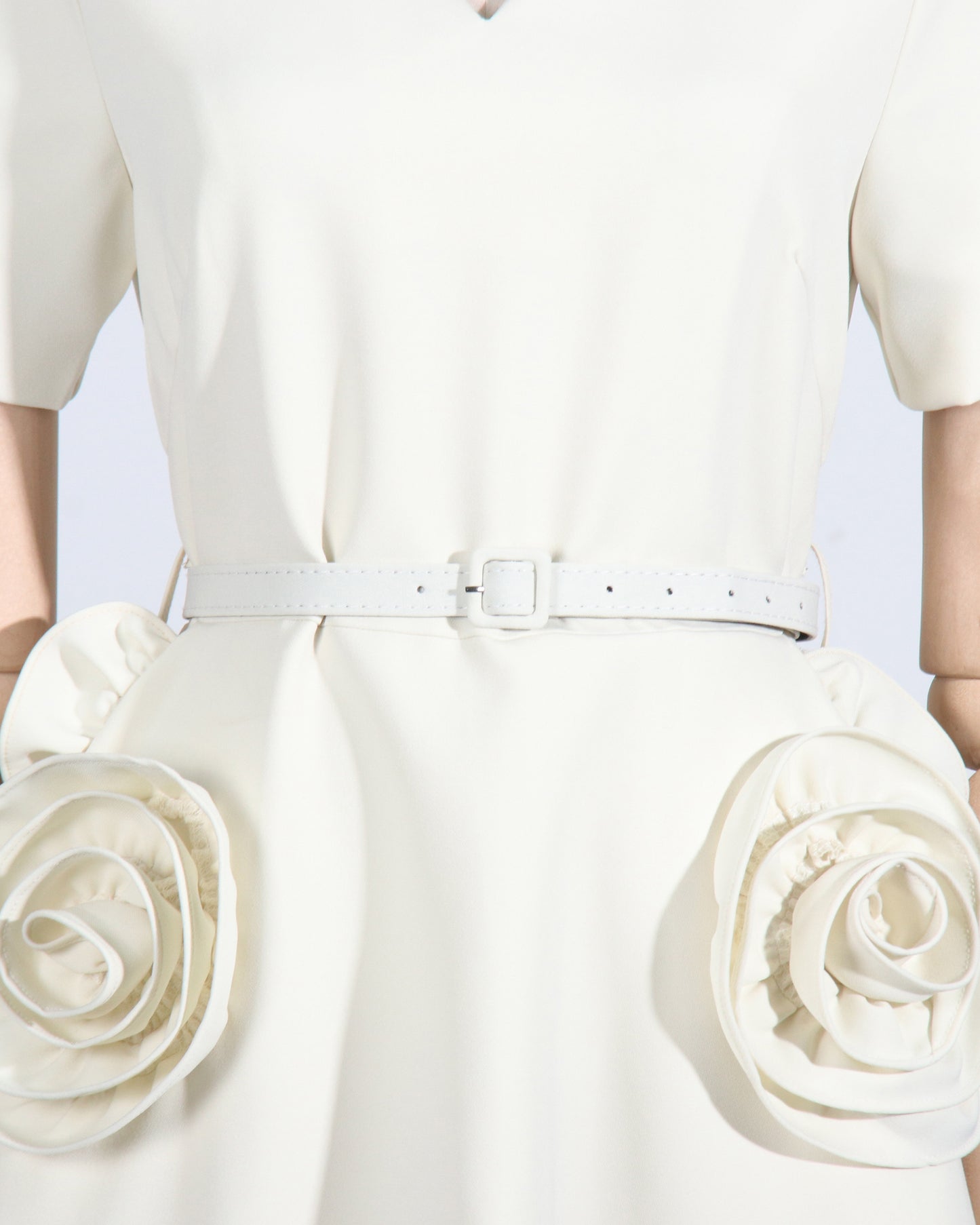 Apricot Midi Dress with 3D Roses & Chain Neckline