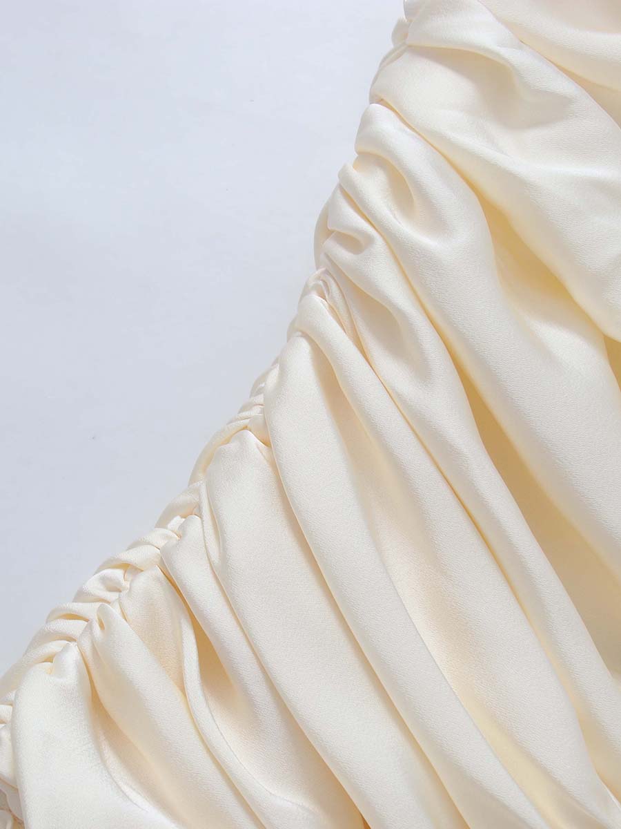Apricot One-Shoulder Draped Sleeve Ruched Top