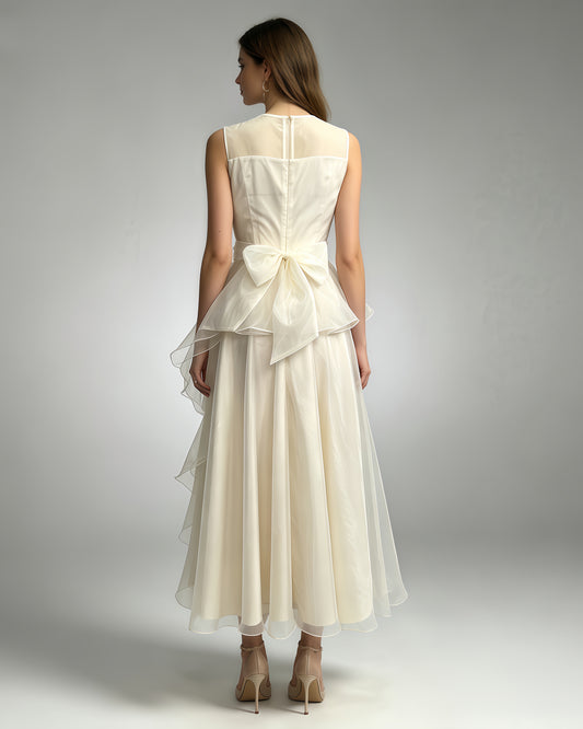 Apricot Organza Ruffle Maxi Dress