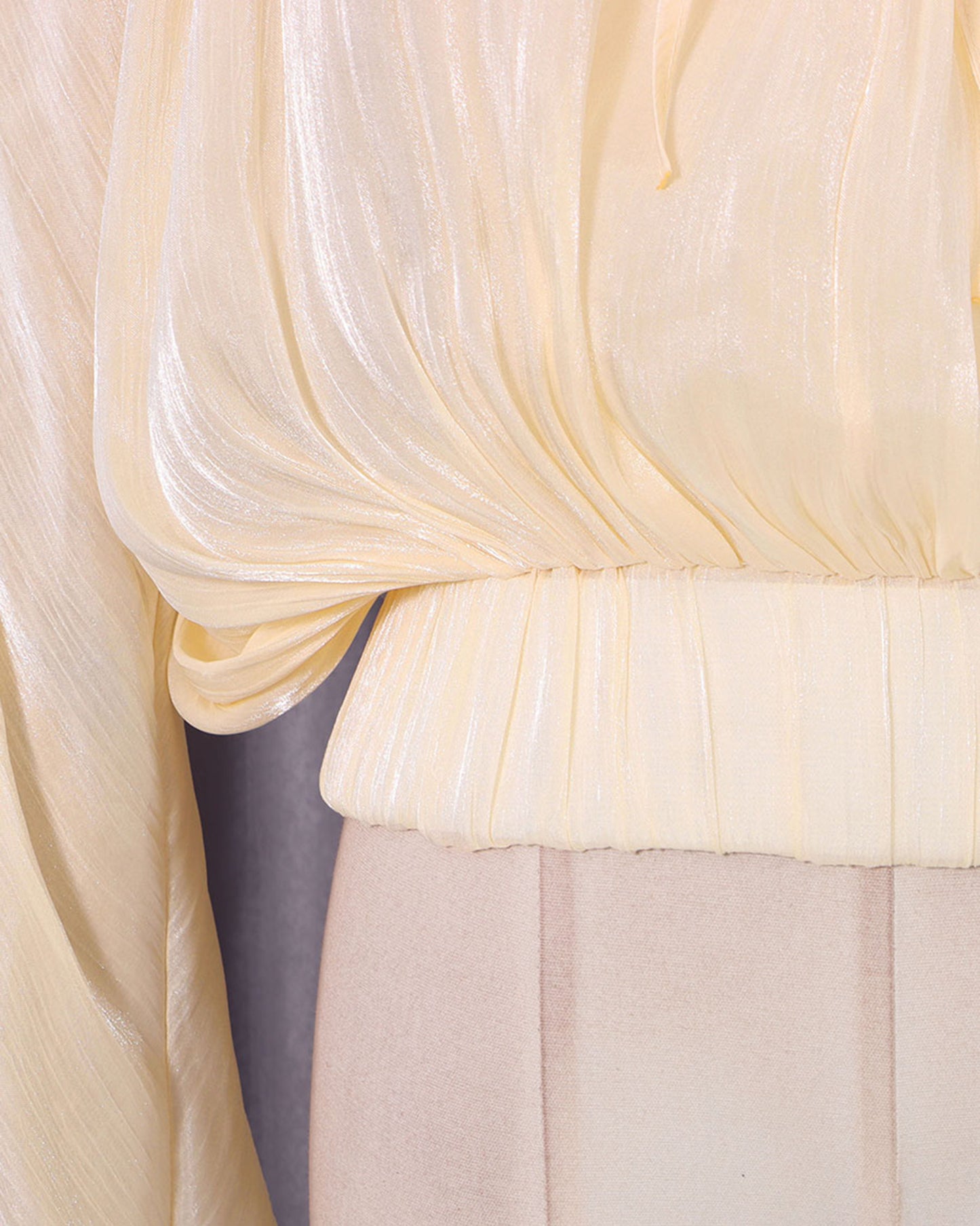 Apricot Pleated Lantern Sleeve Wide-Leg Set