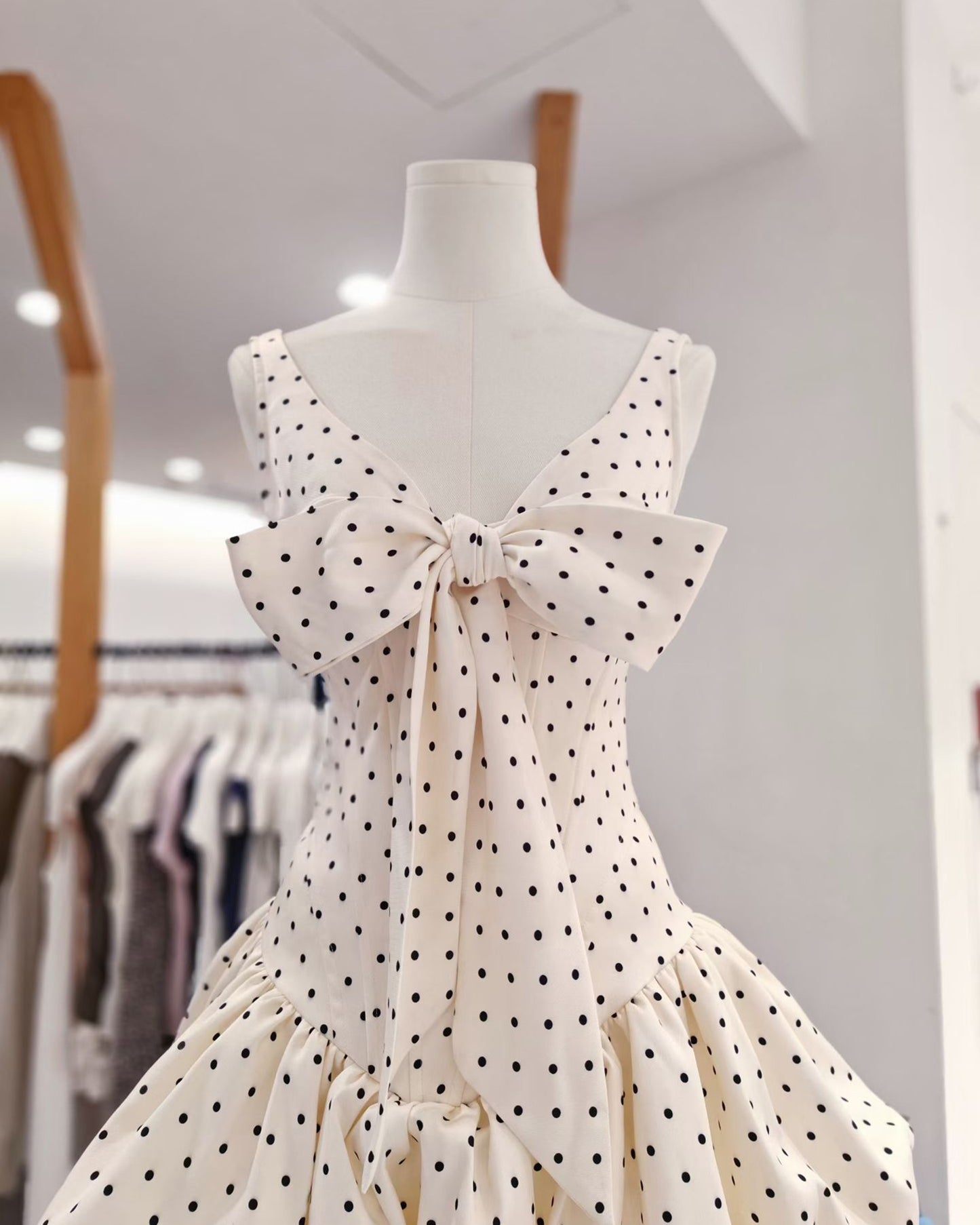 Apricot Polka Dot Bow Corset Mini Dress