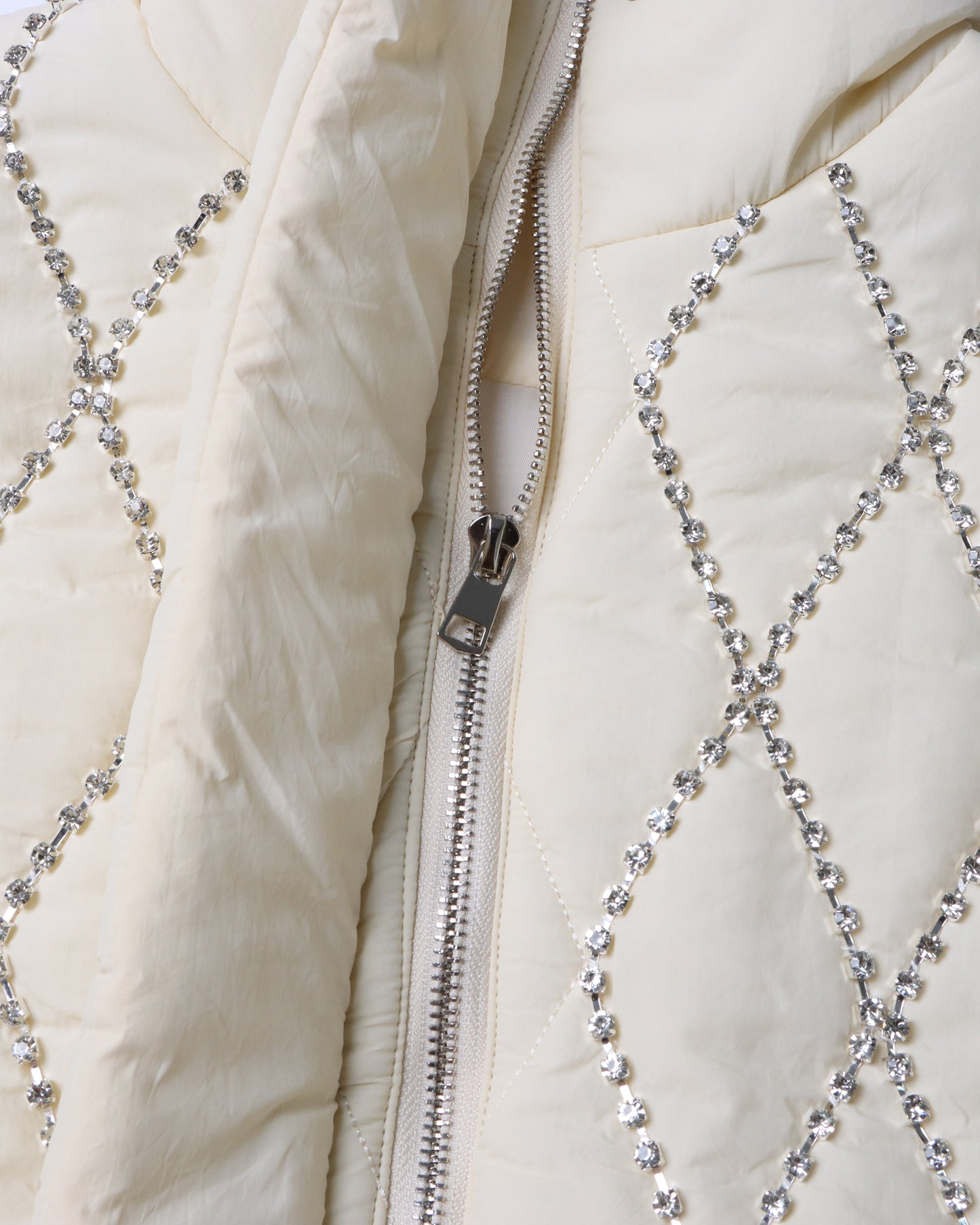 Apricot Quilted Jacket with Crystal Fringe Embellishment