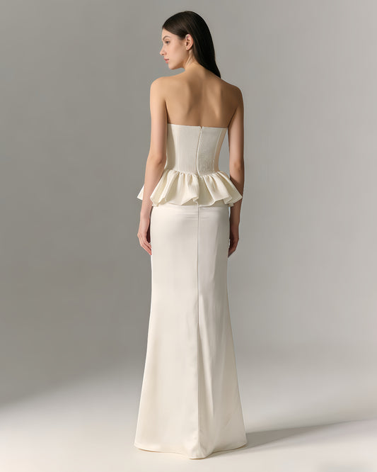 Apricot Smocked Peplum Mermaid Maxi Dress