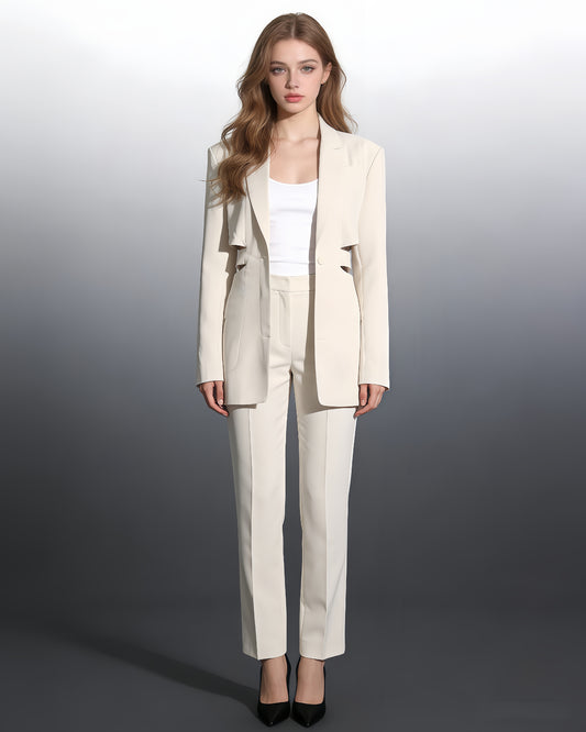 Apricot Solid Lapel Cutout Blazer