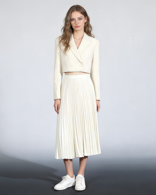 Beige Pleated Midi Skirt