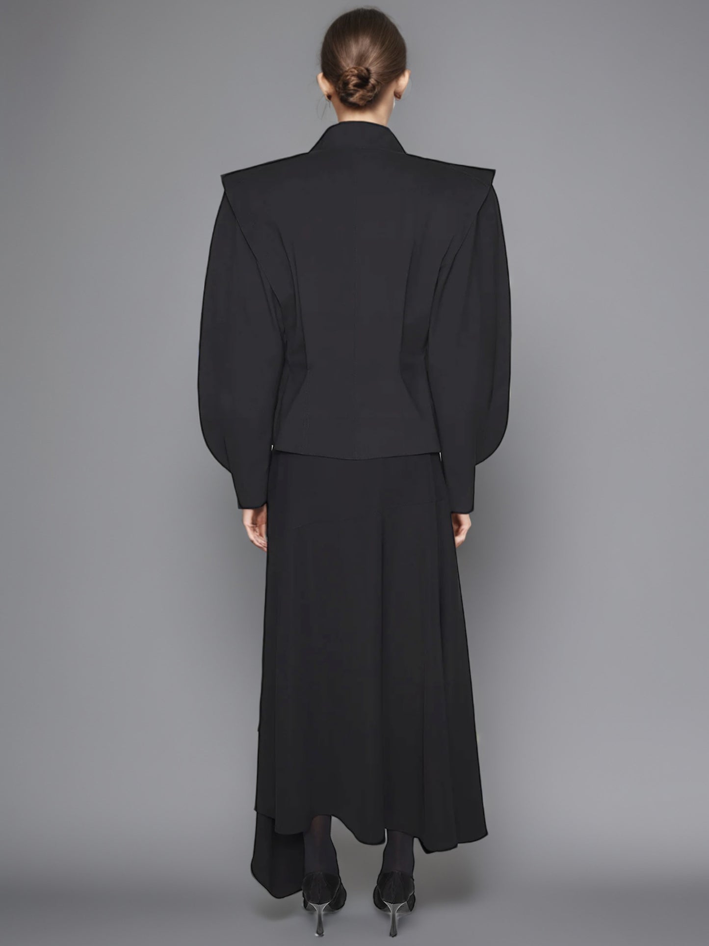 Black Asymmetric Buckle Cropped Jacket