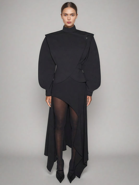 Black Asymmetric Buckle Cropped Jacket