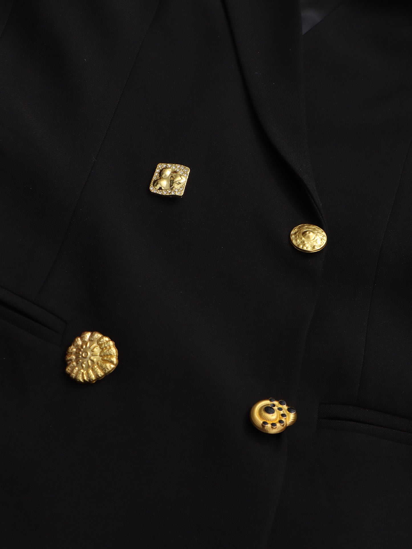 Black Blazer with Gold Button & Sun Brooch