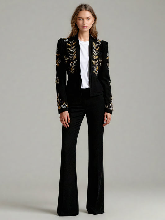 Black Blazer with Gold & Silver Beaded Embellishments