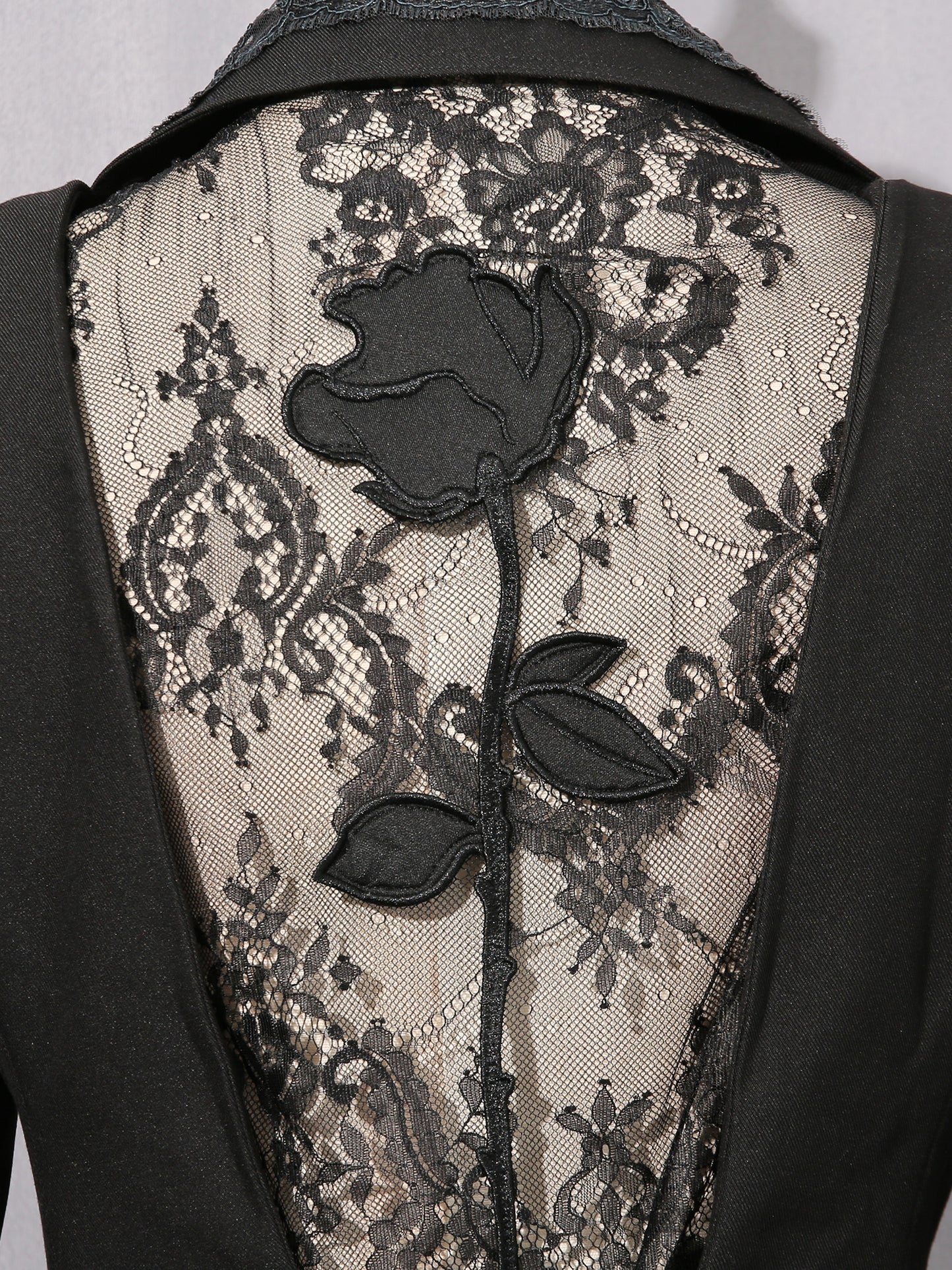 Black Blazer with Lace Collar & Back Cutout Detail