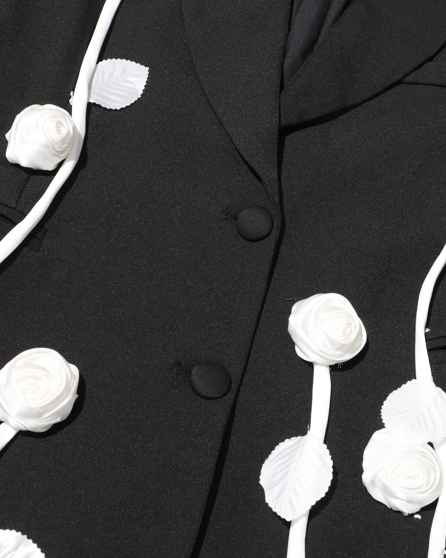Black Blazer with White 3D Floral Appliqués