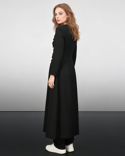 Black Coat with White Embellishments & Gold Buttons