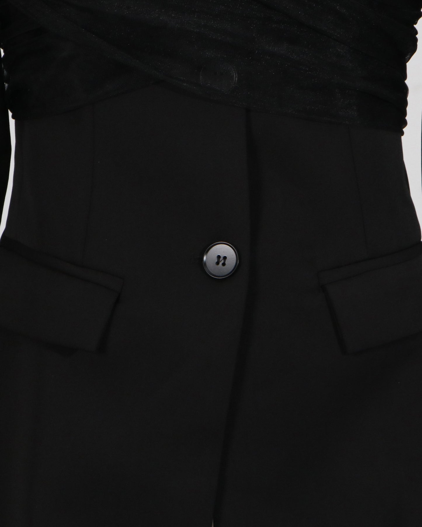 Black Cold-Shoulder Tulle Overlay Jacket