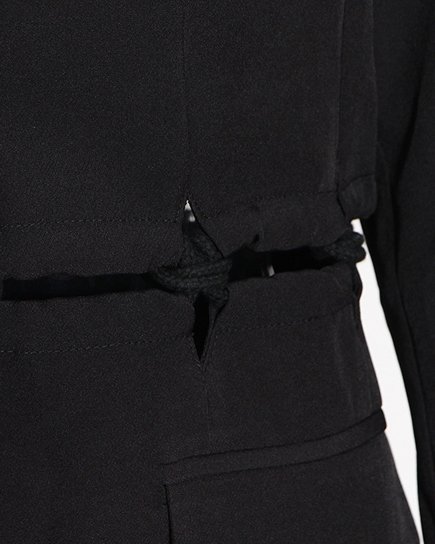Black Cropped Blazer with Ruched Cutout Waist
