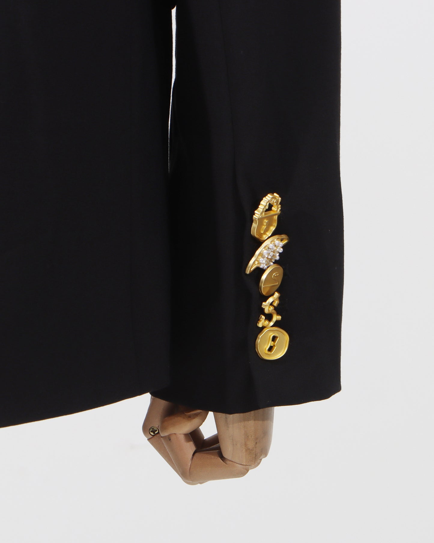 Black Double-Breasted Gold Button Blazer