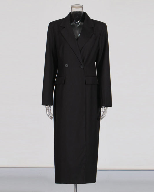 Black Double-Breasted Longline Blazer Coat