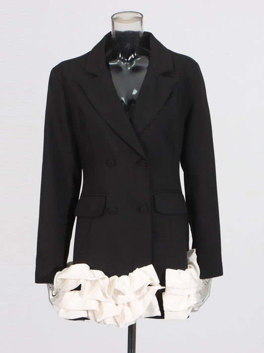 Black Double-Breasted Ruffle Hem Mini Dress