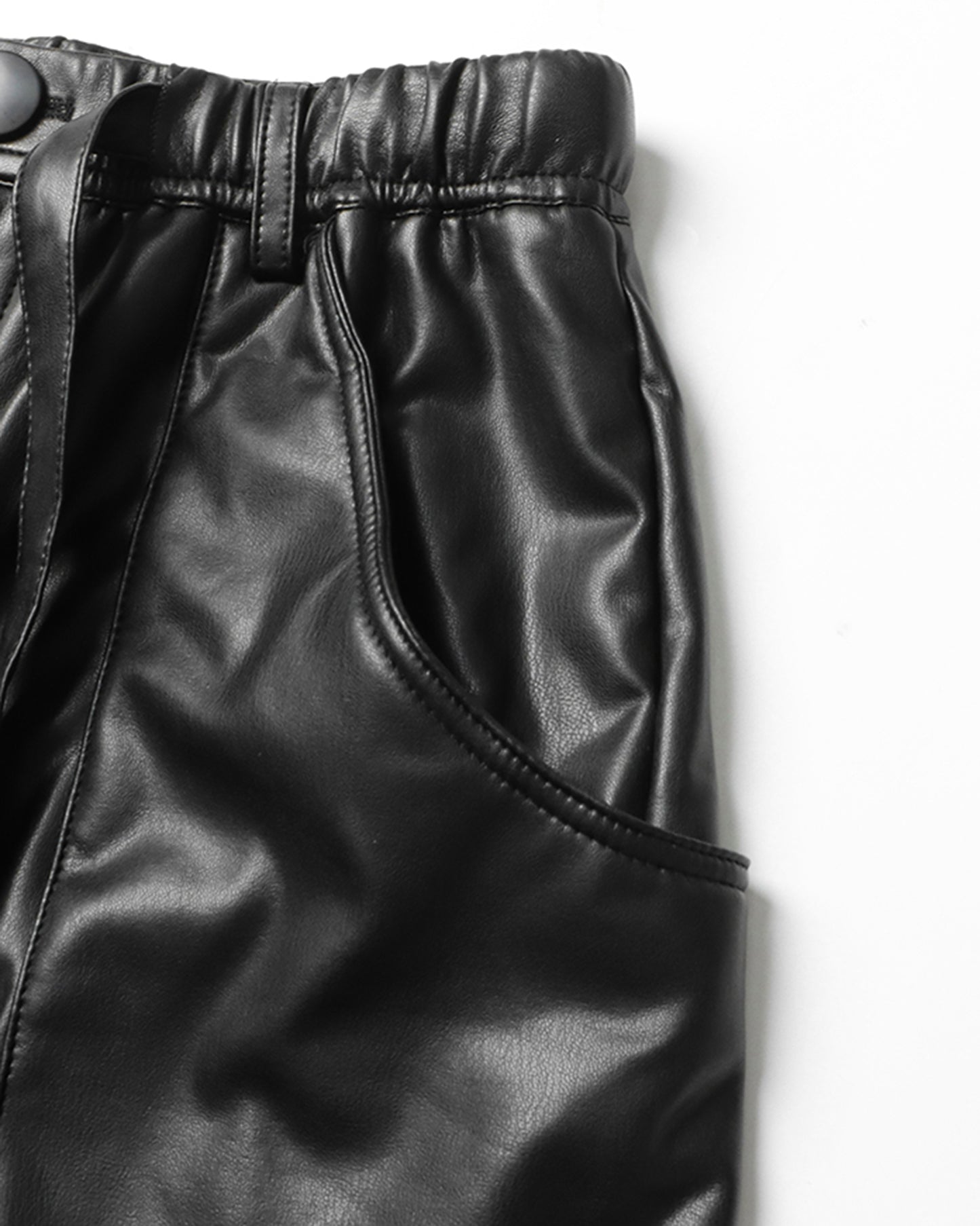 Black Faux Leather Cargo Pants with Belt