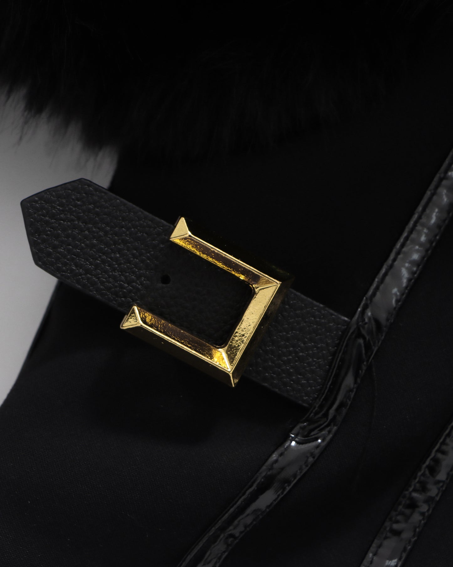 Black Fur Panel Corset Waist Coat with Zipper