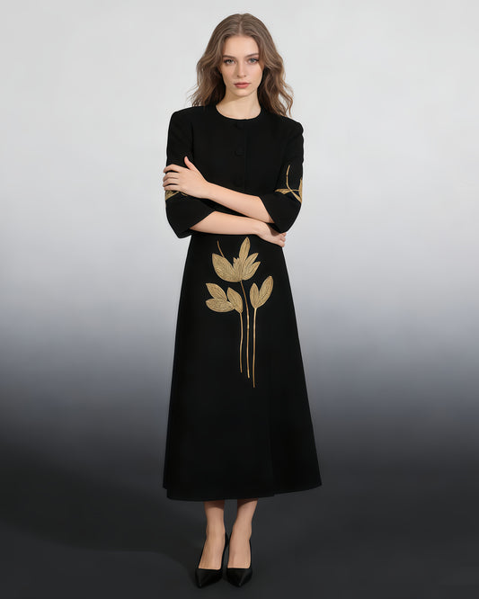 Black Jacket & Embellished Midi Skirt Set