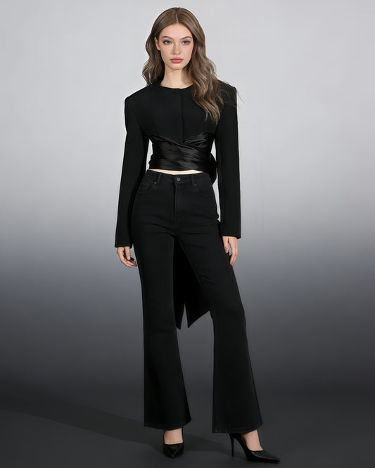 Black Jacket with Back Satin Bow